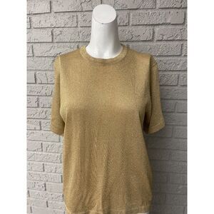 Outlander Gold Metallic Knit Short Sleeve Knit Sweater Size L